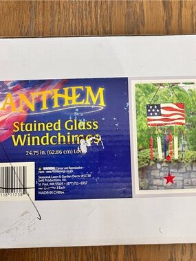 NIB Stained Glass Windchime - Patriotic Red, White & Blue USA America Garden